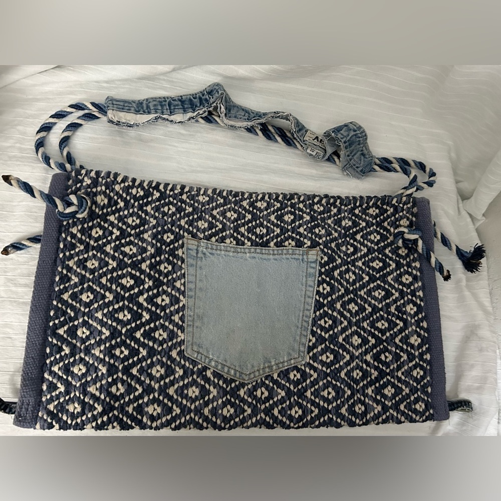 American Eagle Outfitters Large Purse Geometric Fabric Denim Blue Handbag